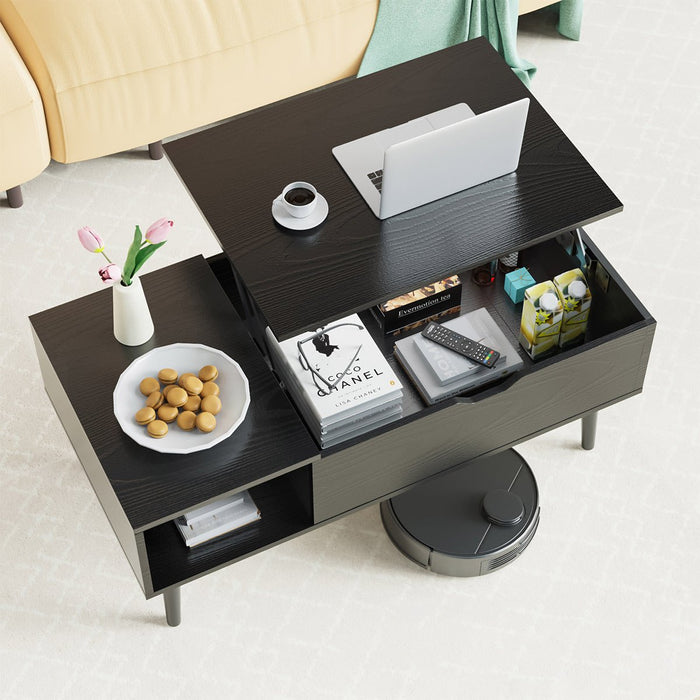 Lift Top Coffee Table with Storage - Modern Living Room Furniture, Hidden Compartment, Side Shelves