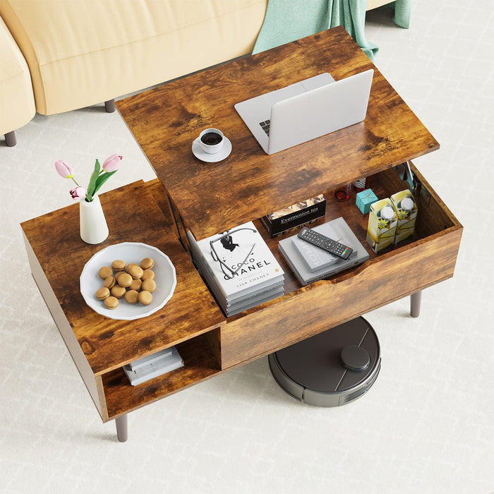 Lift Top Coffee Table with Storage - Modern Living Room Furniture, Hidden Compartment, Side Shelves