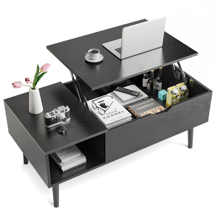 Lift Top Coffee Table with Storage - Modern Living Room Furniture, Hidden Compartment, Side Shelves