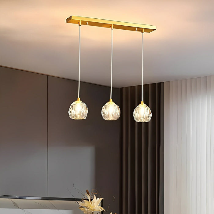 Modern Luxury Brass Crystal Pendant Light - Contemporary Ceiling Fixture / Elegant Dining Room Lighting