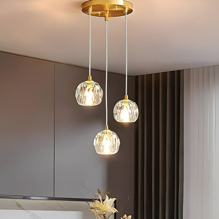 Modern Luxury Brass Crystal Pendant Light - Contemporary Ceiling Fixture / Elegant Dining Room Lighting