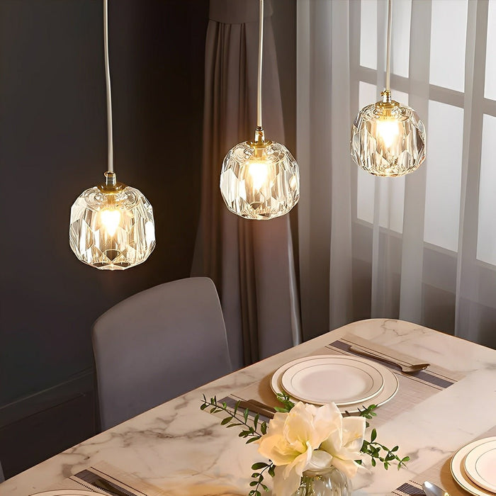 Modern Luxury Brass Crystal Pendant Light - Contemporary Ceiling Fixture / Elegant Dining Room Lighting