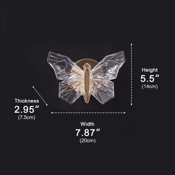 Crystal Butterfly LED Wall Sconce, 3 Color Modes, Stepless Dimming for Bedroom/Living Room