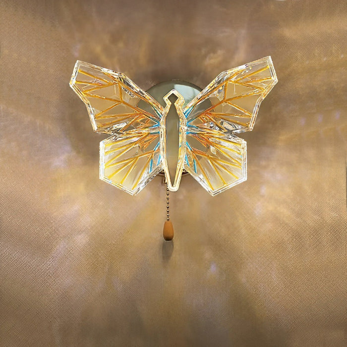 Crystal Butterfly LED Wall Sconce, 3 Color Modes, Stepless Dimming for Bedroom/Living Room