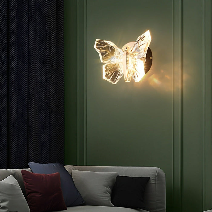 Crystal Butterfly LED Wall Sconce, 3 Color Modes, Stepless Dimming for Bedroom/Living Room