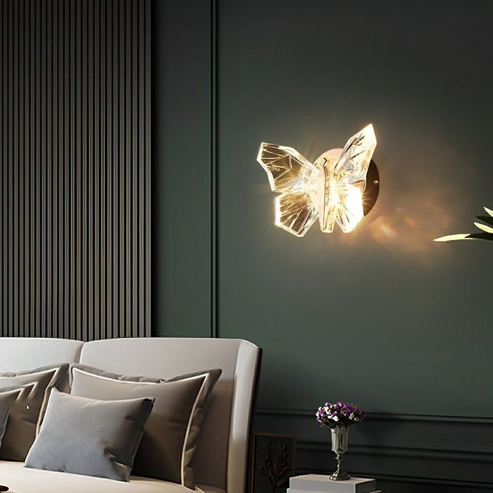 Crystal Butterfly LED Wall Sconce, 3 Color Modes, Stepless Dimming for Bedroom/Living Room