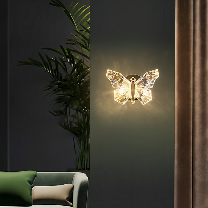 Crystal Butterfly LED Wall Sconce, 3 Color Modes, Stepless Dimming for Bedroom/Living Room