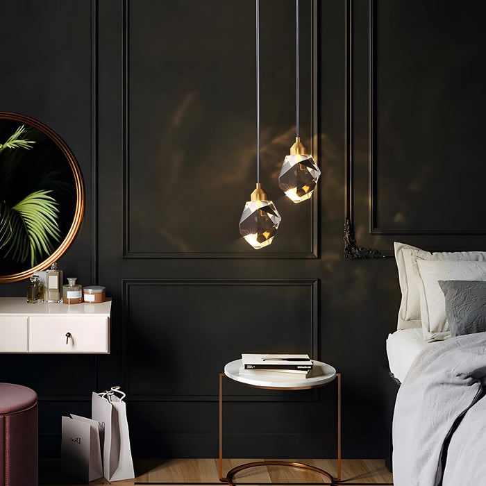 Modern Luxury Brass Crystal Pendant Light - Contemporary Ceiling Fixture / Elegant Dining Room Lighting