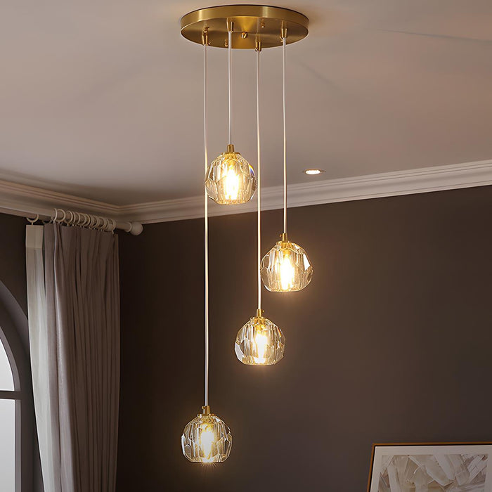 Modern Luxury Brass Crystal Pendant Light - Contemporary Ceiling Fixture / Elegant Dining Room Lighting