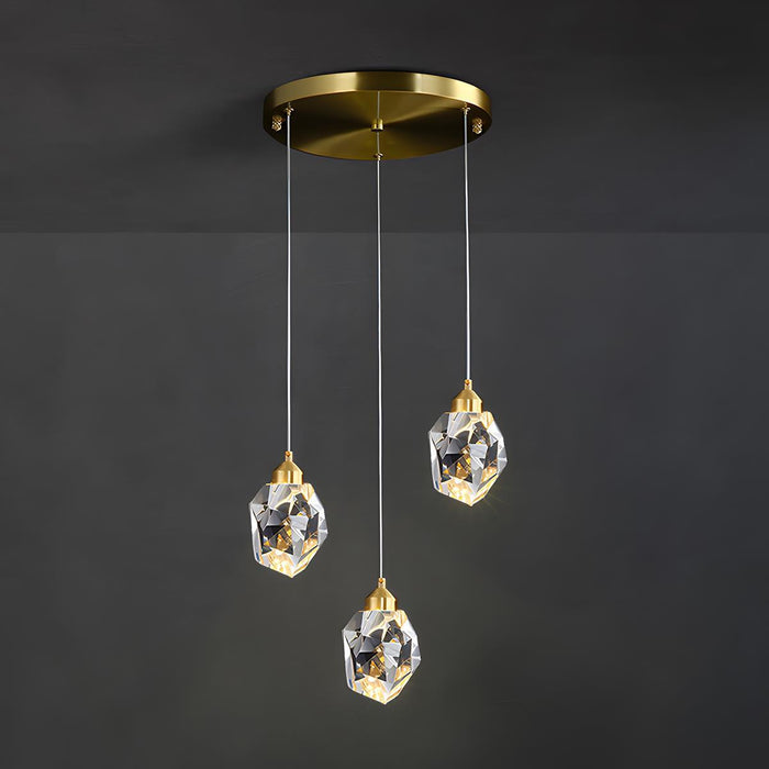 Modern Luxury Brass Crystal Pendant Light - Contemporary Ceiling Fixture / Elegant Dining Room Lighting