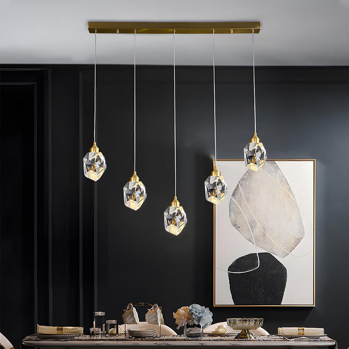 Modern Luxury Brass Crystal Pendant Light - Contemporary Ceiling Fixture / Elegant Dining Room Lighting