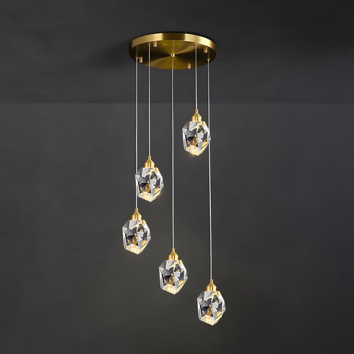 Modern Luxury Brass Crystal Pendant Light - Contemporary Ceiling Fixture / Elegant Dining Room Lighting