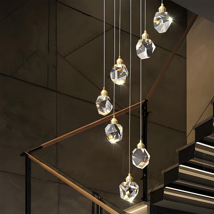 Modern Luxury Brass Crystal Pendant Light - Contemporary Ceiling Fixture / Elegant Dining Room Lighting