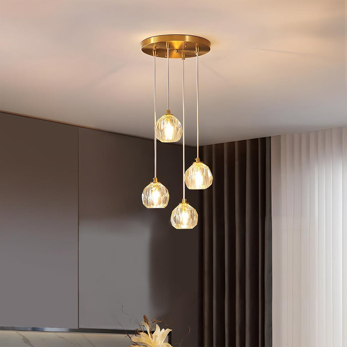 Modern Luxury Brass Crystal Pendant Light - Contemporary Ceiling Fixture / Elegant Dining Room Lighting