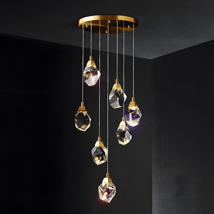 Modern Luxury Brass Crystal Pendant Light - Contemporary Ceiling Fixture / Elegant Dining Room Lighting