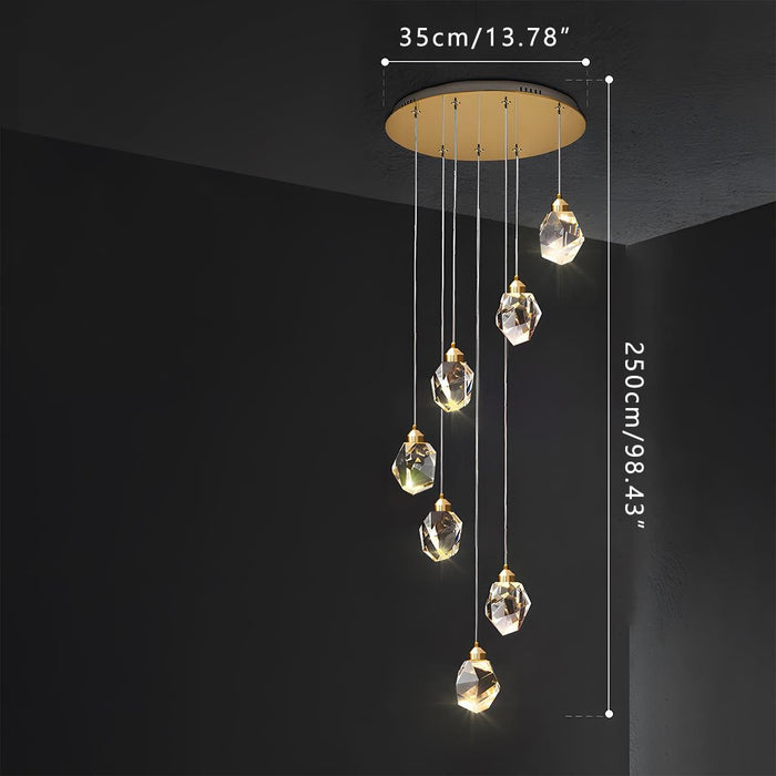 Modern Luxury Brass Crystal Pendant Light - Contemporary Ceiling Fixture / Elegant Dining Room Lighting