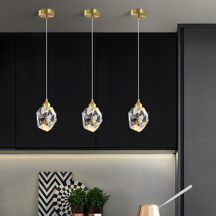 Modern Luxury Brass Crystal Pendant Light - Contemporary Ceiling Fixture / Elegant Dining Room Lighting