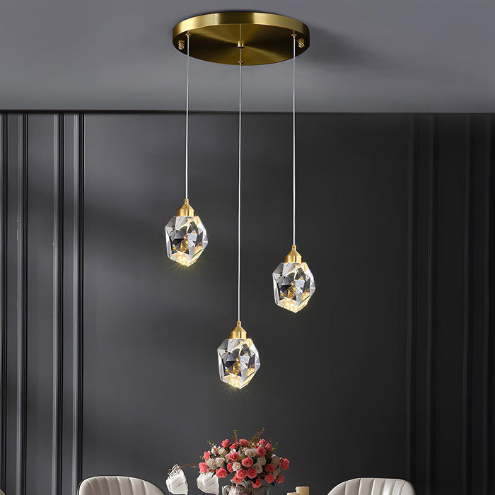 Modern Luxury Brass Crystal Pendant Light - Contemporary Ceiling Fixture / Elegant Dining Room Lighting