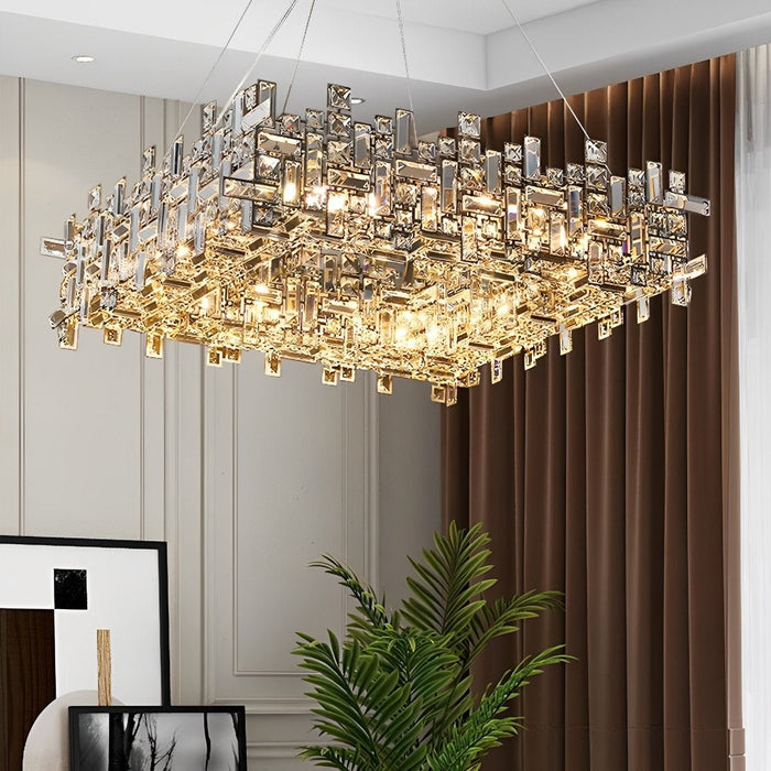 Modern Luxury Geometric Crystal Chandelier - Shining LED Pendant Light for Dining Room, Living Room