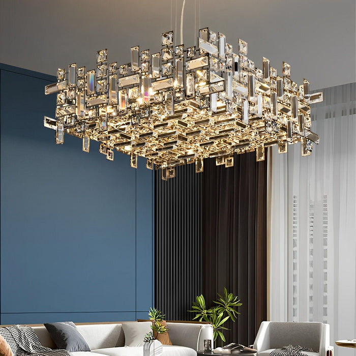 Modern Luxury Geometric Crystal Chandelier - Shining LED Pendant Light for Dining Room, Living Room