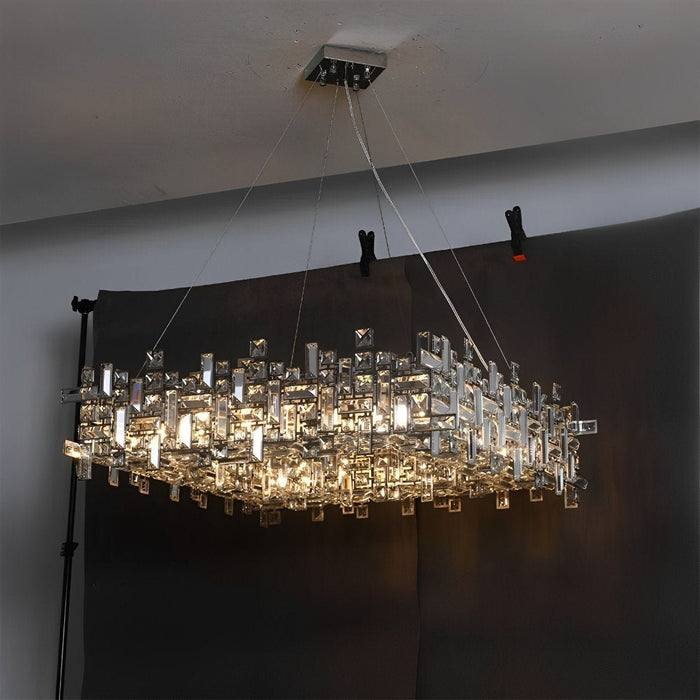 Modern Luxury Geometric Crystal Chandelier - Shining LED Pendant Light for Dining Room, Living Room