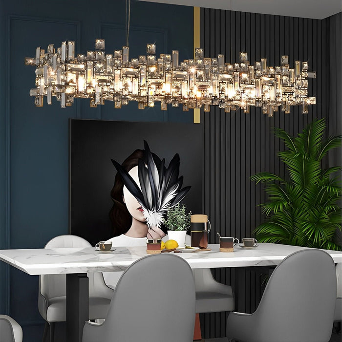 Modern Luxury Geometric Crystal Chandelier - Shining LED Pendant Light for Dining Room, Living Room
