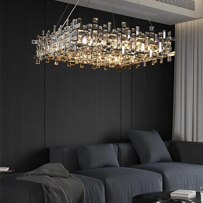 Modern Luxury Geometric Crystal Chandelier - Shining LED Pendant Light for Dining Room, Living Room