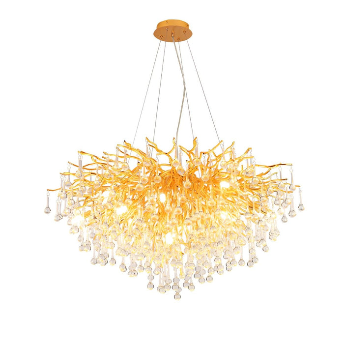 Modern Gold Tree Branch Chandelier, Teardrop Crystal Dimmable LED Light for Dining Room/Living Room/Bar