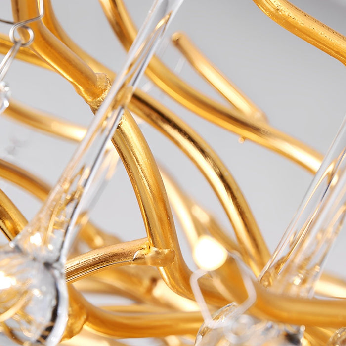 Modern Gold Tree Branch Chandelier, Teardrop Crystal Dimmable LED Light for Dining Room/Living Room/Bar