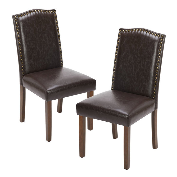 Armless Dining Chairs - Upholstered Fabric / Nailhead Trim - Modern Wood Legs for Dining Room