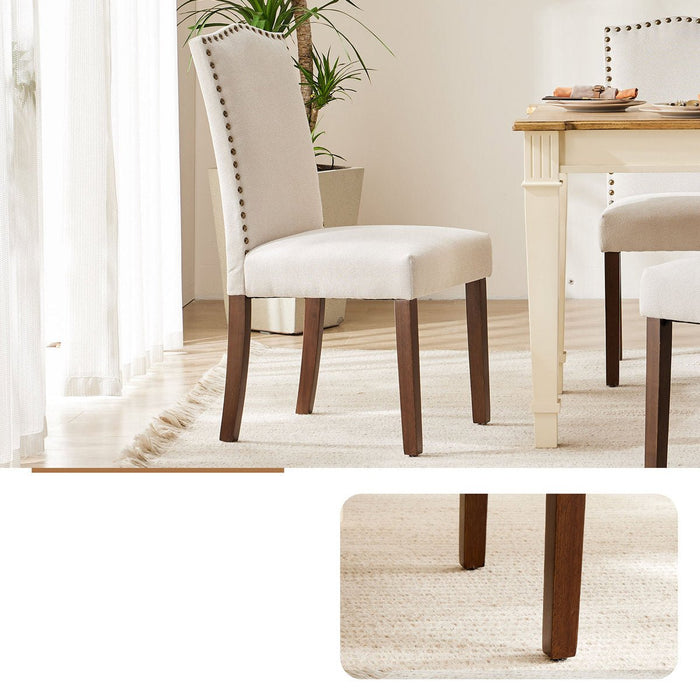 Armless Dining Chairs - Upholstered Fabric / Nailhead Trim - Modern Wood Legs for Dining Room