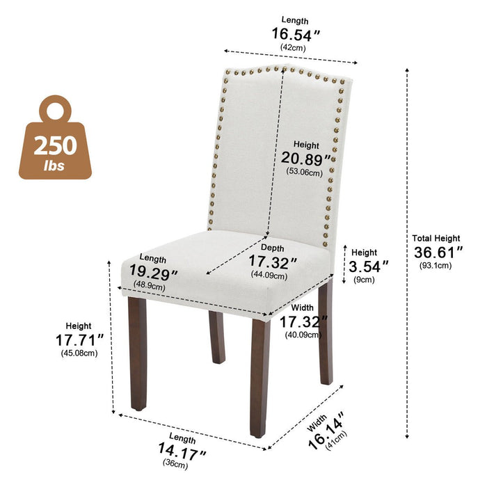 Armless Dining Chairs - Upholstered Fabric / Nailhead Trim - Modern Wood Legs for Dining Room
