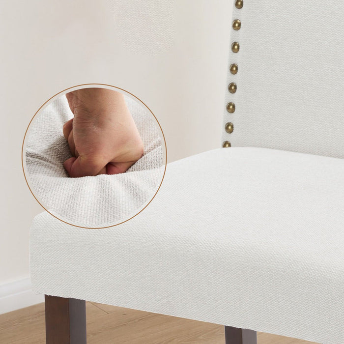 Armless Dining Chairs - Upholstered Fabric / Nailhead Trim - Modern Wood Legs for Dining Room