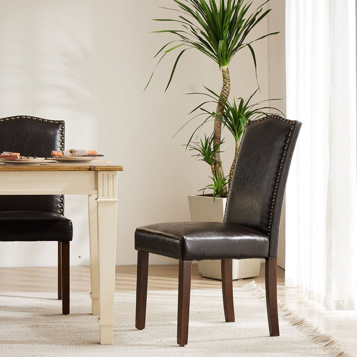 Armless Dining Chairs - Upholstered Fabric / Nailhead Trim - Modern Wood Legs for Dining Room