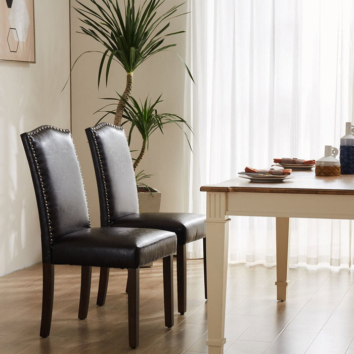 Armless Dining Chairs - Upholstered Fabric / Nailhead Trim - Modern Wood Legs for Dining Room