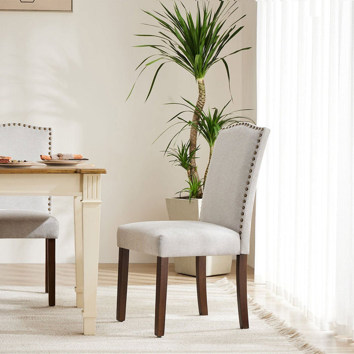 Armless Dining Chairs - Upholstered Fabric / Nailhead Trim - Modern Wood Legs for Dining Room