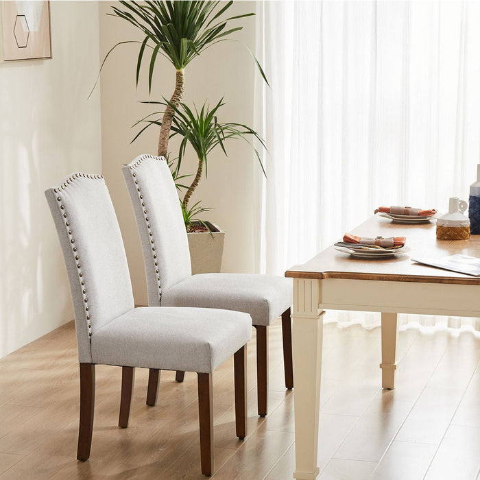 Armless Dining Chairs - Upholstered Fabric / Nailhead Trim - Modern Wood Legs for Dining Room