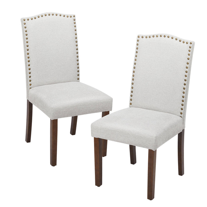 Armless Dining Chairs - Upholstered Fabric / Nailhead Trim - Modern Wood Legs for Dining Room