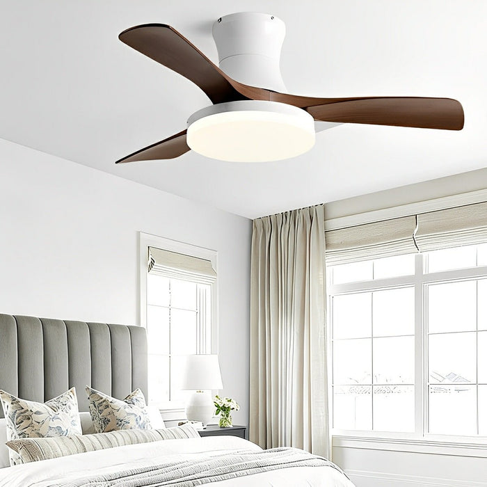 DC Motor Ceiling Fan, Reversible LED Light, Modern Minimalist, 6-Speed, Quiet Wood Blades for Bedroom/Living Room