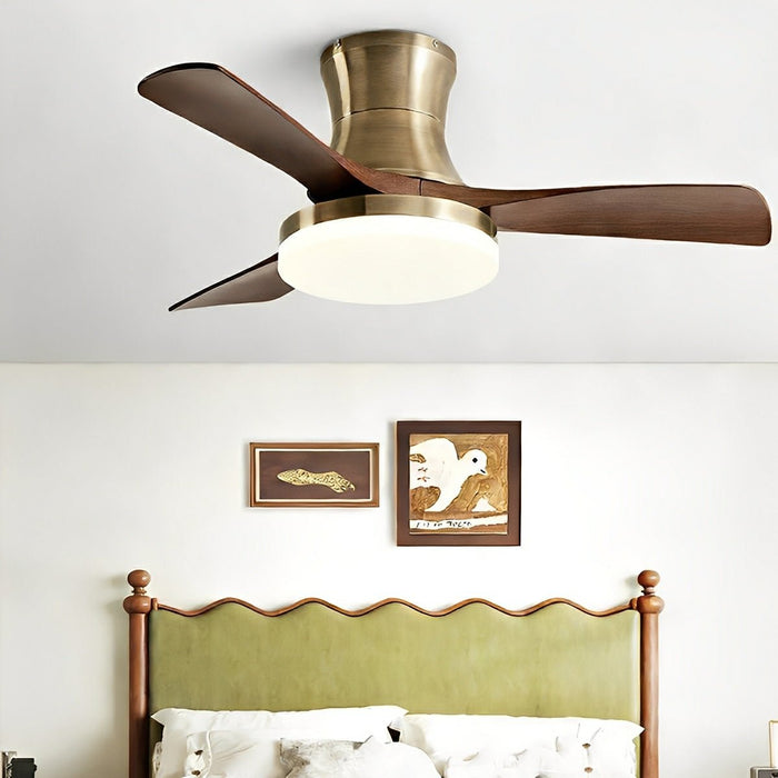 DC Motor Ceiling Fan, Reversible LED Light, Modern Minimalist, 6-Speed, Quiet Wood Blades for Bedroom/Living Room