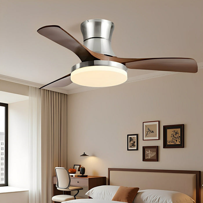 DC Motor Ceiling Fan, Reversible LED Light, Modern Minimalist, 6-Speed, Quiet Wood Blades for Bedroom/Living Room