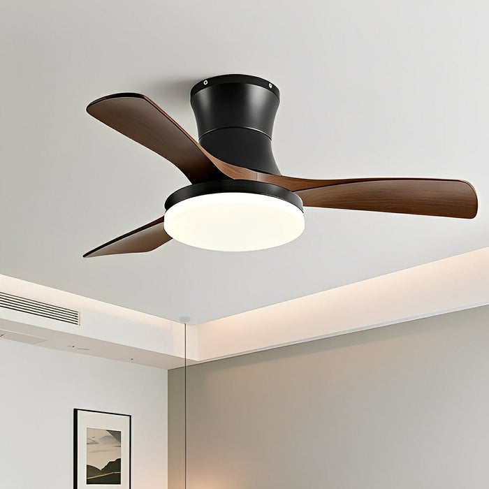 DC Motor Ceiling Fan, Reversible LED Light, Modern Minimalist, 6-Speed, Quiet Wood Blades for Bedroom/Living Room