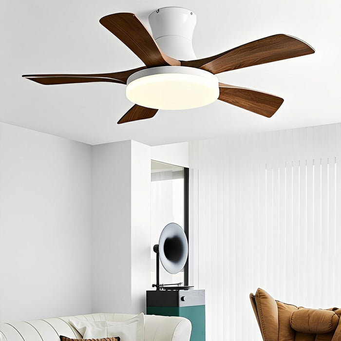 DC Motor 6-Speed Reversible Ceiling Fan, 5-Blade Modern Design, Full-Spectrum LED Light for Bedroom/Living Room/Dining Room