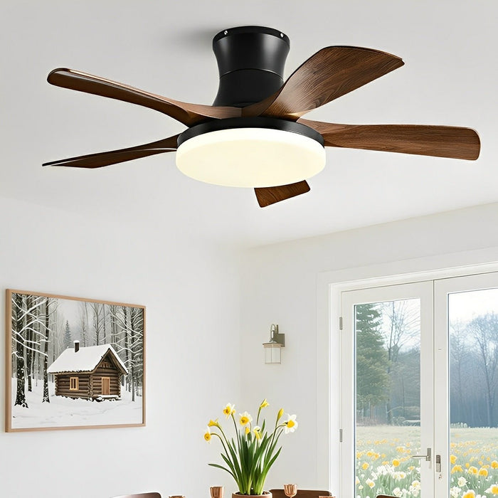 DC Motor 6-Speed Reversible Ceiling Fan, 5-Blade Modern Design, Full-Spectrum LED Light for Bedroom/Living Room/Dining Room