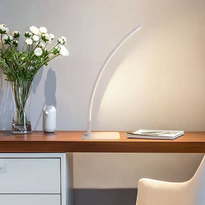 Modern Minimalist Arc LED Dimming Table Lamp - Stepless Brightness Control, Contemporary Desk Light, Bedside Nightstand Accent