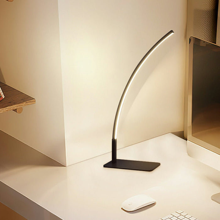 Modern Minimalist Arc LED Dimming Table Lamp - Stepless Brightness Control, Contemporary Desk Light, Bedside Nightstand Accent
