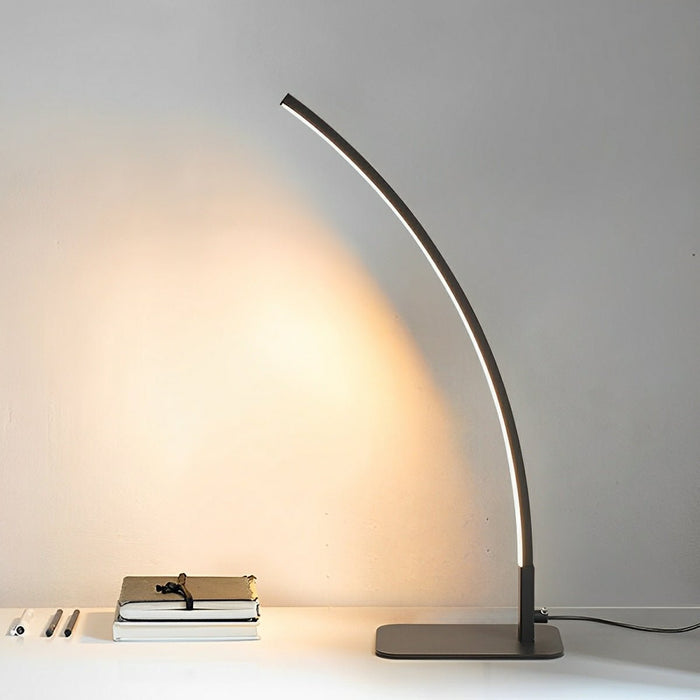 Modern Minimalist Arc LED Dimming Table Lamp - Stepless Brightness Control, Contemporary Desk Light, Bedside Nightstand Accent