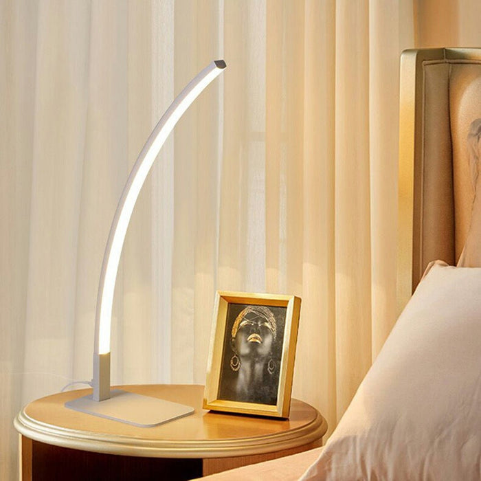 Modern Minimalist Arc LED Dimming Table Lamp - Stepless Brightness Control, Contemporary Desk Light, Bedside Nightstand Accent