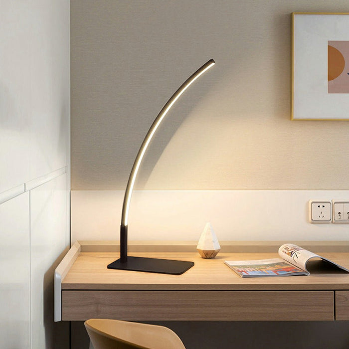 Modern Minimalist Arc LED Dimming Table Lamp - Stepless Brightness Control, Contemporary Desk Light, Bedside Nightstand Accent