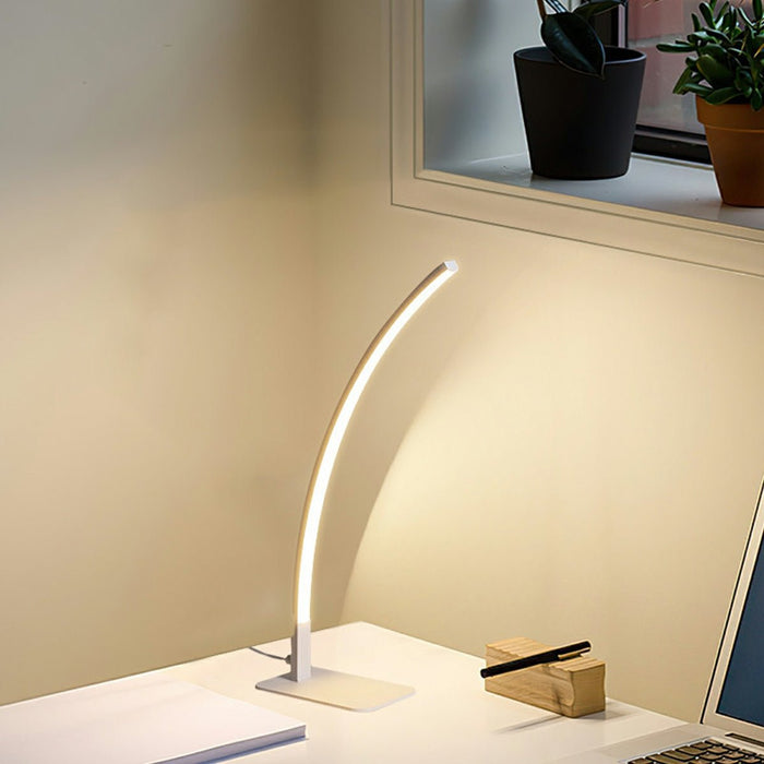 Modern Minimalist Arc LED Dimming Table Lamp - Stepless Brightness Control, Contemporary Desk Light, Bedside Nightstand Accent